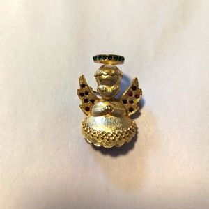 Vintage Signed Dodds Christmas Pin with Green & Red Rhinestones